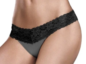 MAIDENFORM Comfort Dream Lace Steel Grey Black Thong Panty NEW Womens Sz  S / M - Picture 1 of 5