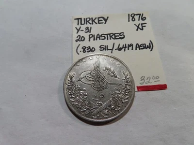J49 Turquía / Imperio Otomano AH-1293 (1876) Plata 20 Piastras XF Foto 1 de 2