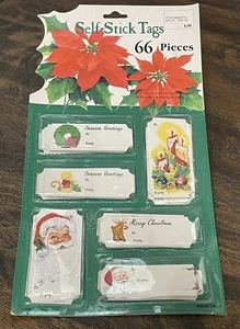 Vintage Christmas Gift Tags 66 Die Cut Self Stick Tags Santa - Picture 1 of 2