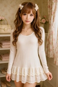 Fleur de Lis Tunika Kleid Damen S Spitze Stufen Kawaii Himekaji Gyaru weich Mädchen - Bild 1 von 14