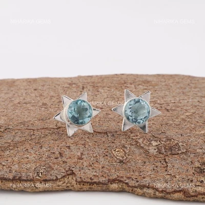 Orecchini A Pendente In Argento Sterling 925 Con Pietra Di Topazio Blu Cielo - Immagine 1 di 4