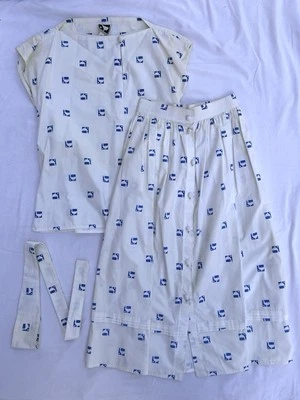 White Duck Workshop Vintage Women’s White Duck Print Skirt & Blouse Set Size 6 - Image 1 of 4