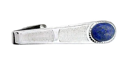 1 3/4 INCH TAPERED OVAL LAPIS LAZULI SILVER COLOR TIE CLIP TIE BAR EPTT12/9425 - Image 1 of 2