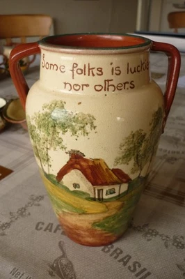 Collard  Crown Dorset Pottery, Poole 1905-1915 Cottage good size Vase with Motto - Image 1 of 4