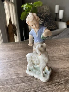 Lamb And Child Boy Figurine Collectible Blue Danube China Spring Decor Gift Idea - Picture 1 of 12