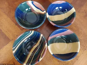 Jurg Lanzrein signiert bunt blau gelb grün braun kleine Schale 6" selten (4) - Bild 1 von 3