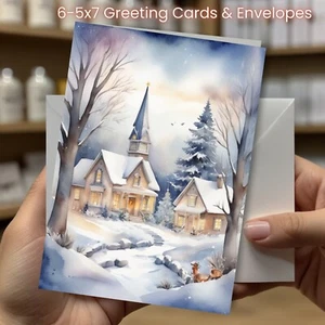 Christmas Greeting Cards w/ Envelope - Set of 6 -5x7 Cards & Envelopes #022 - Picture 1 of 2