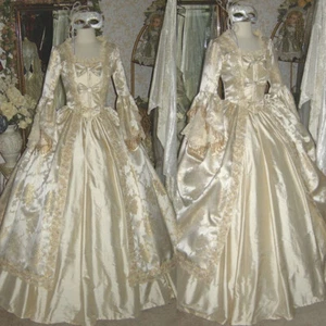 Vintage Light Yellow Satin Wedding Dresses with Bows Long Sleeves Bridal Gowns - Picture 1 of 9