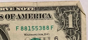 Billete de $1 dólar 2013 circulado 88 sujetalibros divertido elegante número de serie F88 1553 88F - Imagen 1 de 3