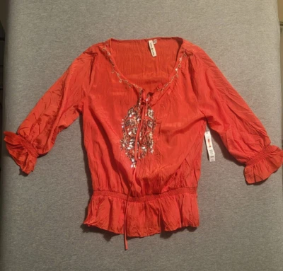 Camisa Top Robert Rodriguez Robbi & Nikki Cuello Capucha Naranja Talla L nuevo con etiquetas precio de venta sugerido por el fabricante $185,00 Foto 1 de 4