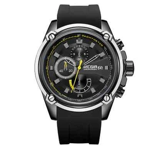 MEGIR Men's Watches Quartz Movement Alloy Case Silicone Strap Black 2086 - Picture 1 of 4