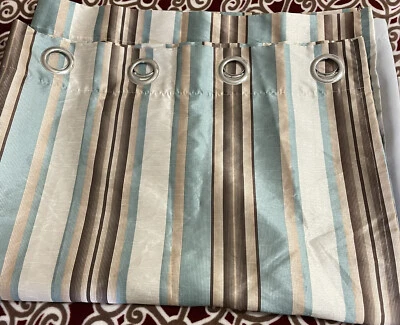 Blackout Drapes Retro MCM One PR  76"L 53’’ W Vertical Striped Satin Look Fabric - Image 1 of 4