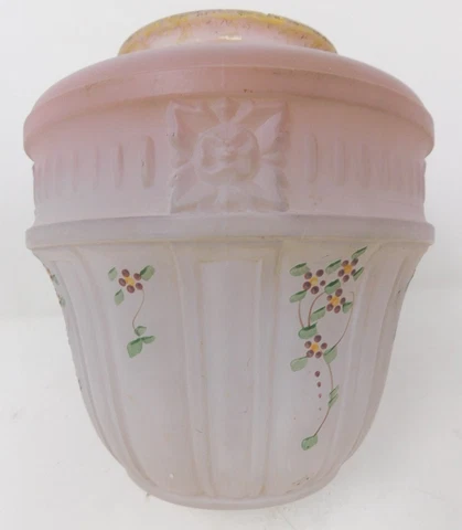 c. 1900 Hand Ptd Glass Light Shade Mauve Gradient 4” Fitter 7” Diam 8”T Antique Cover