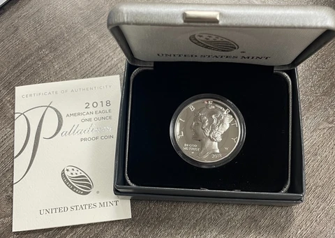 2018-W Palladium One Ounce Proof American Eagle $25 Coin w/ US Mint Box & COA Cover