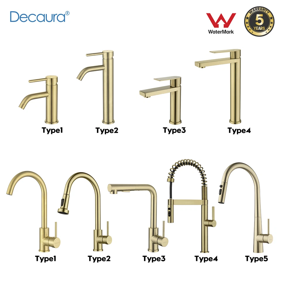 Decaura Brushed Gold Kitchen Sink Mixer Tap Bathroom Basin Mixer Tap Laundry Tap - image 1 of 1