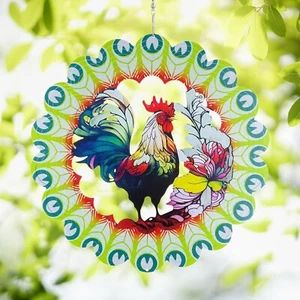 Wind Spinner Hanging Wind Sculptures 3D Outdoor Yard Garden Art Decor Roosters - Picture 1 of 5