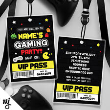 PERSONALISED RETRO ARCADE GAMING STYLE VIP PASSES LANYARDS PARTY INVITATIONS