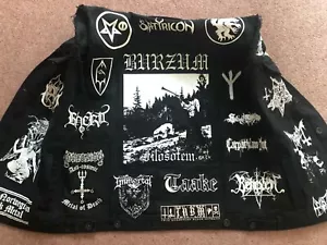 Black Metal Battle Jacket Cut-Off Denim Vest Gorgoroth Taake Darkthrone Mayhem - Picture 1 of 12