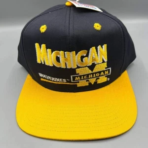 Vintage Michigan Wolverines Mütze Herren schwarz gelb NCAA Druckknopflasche Kappe neu - Bild 1 von 8