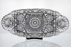 American Brilliant Hobstar & Arcadian Cut Bread Tray, Antique ABP Swan 186, 13" - Picture 1 of 9