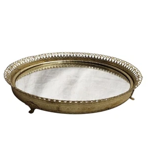 Bandeja de tocador espejada de colección filigrana dorada Hollywood Regency 10" redonda - Imagen 1 de 5