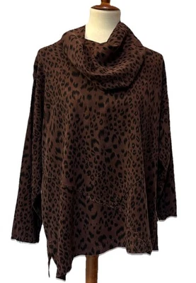 Туника Tianello с леопардовым принтом большого размера с воротником-хомутом M Lagenlook Soul of Africa США - Изображение 1 из 4