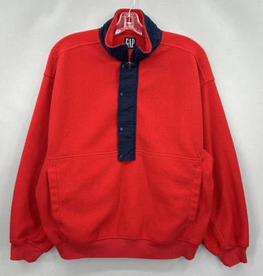 VTG GAP Pullover Mens Large Red Fleece Half Snap Jacket Blue Collar Retro Y2K - Image 1 of 4