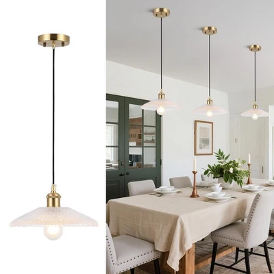 Lámpara colgante grande moderna 11 pulgadas ondulación de agua pantallas de vidrio transparente cepillado... Foto 1 de 4