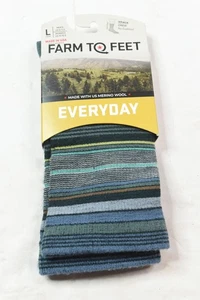 Farm to Feet Ithaka Merinowolle Socken Herren Large 9-11,5 blau gestreift Crew Wandern - Bild 1 von 5