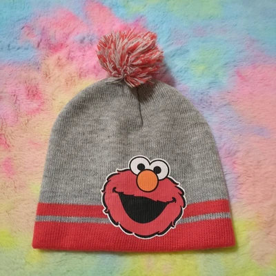 Elmo 芝麻街冬季豆豆帽幼儿针织灰色红色球形球形 — 第 1/4 张图片