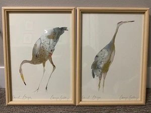 Paar Carol Grigg Gango Galerie gerahmte Drucke Kranich Schatten & Kranich Lied 18"x13 - Bild 1 von 13