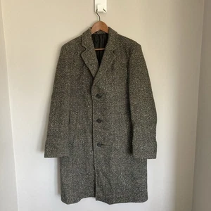 Dunn & Co Wool Crombie Coat Mens 45 in Herringbone Tweed Overcoat Trench Classic - Picture 1 of 10