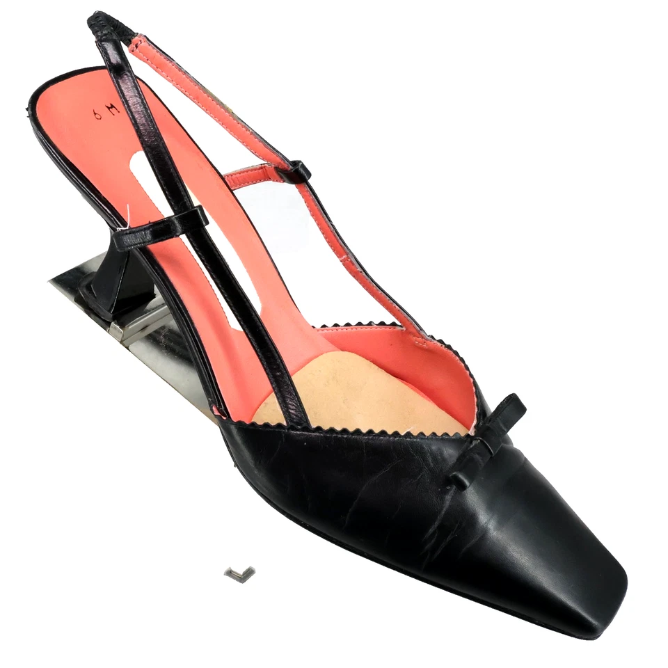 Zapatos de salón Nina para mujer 6 M de cuero negro con honda trasera tacón de gatito lazo de colección Foto 1 de 4