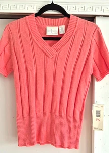 Liz Claiborne Erstausgabe NEU Petite Größe PS lachspfirsich Baumwolle Zopfmuster Top - Bild 1 von 12