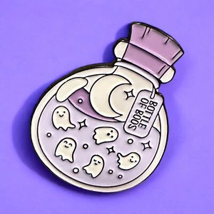 Enamel Pin Bottle Of Boos Ghost Potion Purple Alcohol Pun Backpack Halloween New - Picture 1 of 5