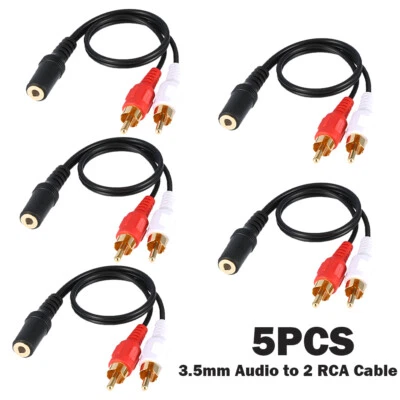 5PCS 3.5mm 1/8 Stereo Female Mini Jack to 2 Male RCA Plug Adapter Audio Y Cable - Image 1 of 4
