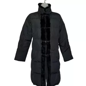 Dana Buchman Down Filled Puffer Coat Fur Trim Size S Black Winter Quilted - Picture 1 of 10