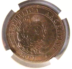 Argentina KM33 2 Centavos 1891 NGC MS 64 BN - Picture 1 of 3