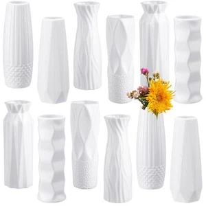 12 Pcs White Flower Vases Bulk for Centerpieces Plastic White Bud Vase for Fl... - Picture 1 of 6