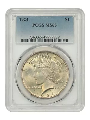 1924 Peace Silver Dollar $1 PCGS MS 65 - Image 1 of 4