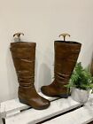 Footglove M&S Brown Leather Wedge Heel Knee High Stretch Panel Boots UK Size 4.5