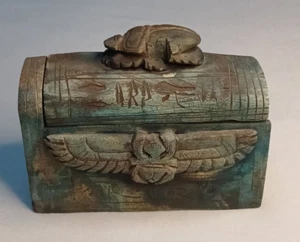 Ancient Egypt Winged Beetle Box Unique Artifact Containing Isis Anubis and Horus - Picture 1 of 15