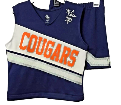 Courgars Cheerleader Halloween Costume M L Girl 8 10 Outfit Top Skirt Glitter - Image 1 of 4