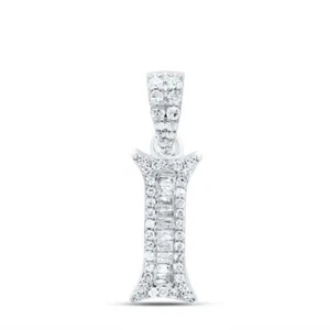 10K White Gold Baguette Diamond Old English Block Font Initial I Pendant 1/5 CT - Picture 1 of 1