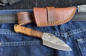 15cm Fixed Blade Knife Leather Sheath Horizontal Carry Full Tang Dm Steel - Picture 1 of 6