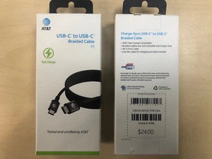 AT&T 4ft Braided Fast Charge & Sync Cable Type C to C Cable - Black - Picture 1 of 4