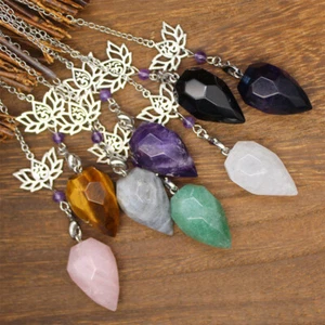 Natural Crystal Drop Faceted Gem Pendulum Lotus Pendant Divination Dowser Reiki - Picture 1 of 13