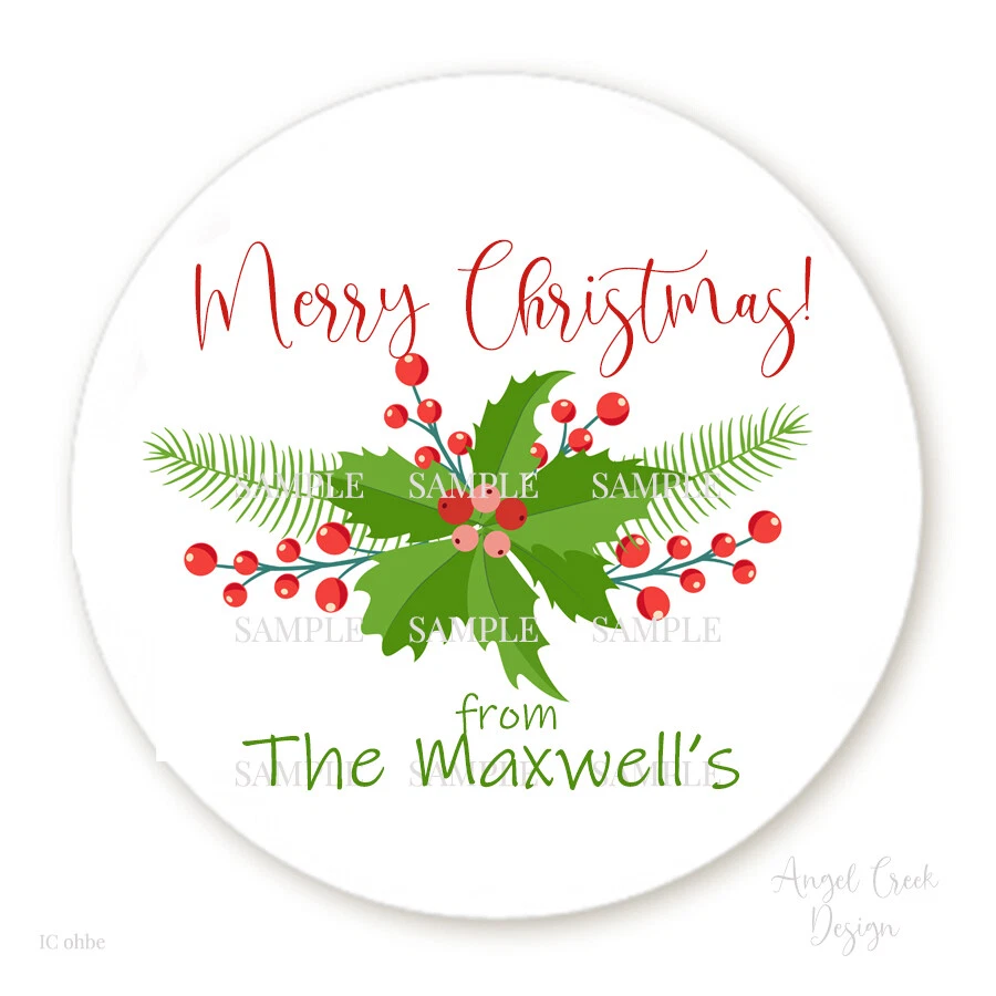 24 ADESIVOS PERSONALIZADOS NOME FELIZ NATAL AZEVINHO 1,67" ETIQUETAS REDONDAS FAVORITAS - Imagem 1 de 1