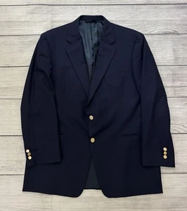 BURBERRY LONDON Mens 46R Navy Wool Gold Logo Button Kensington Jacket Blazer EXC - Picture 1 of 9