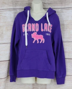Y2K Blue 84 Womens Size Large Embroidered Pullover Hoodie Purple Pink - Picture 1 of 6